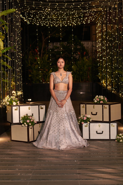 Ash Grey & Silver Lehenga Set
