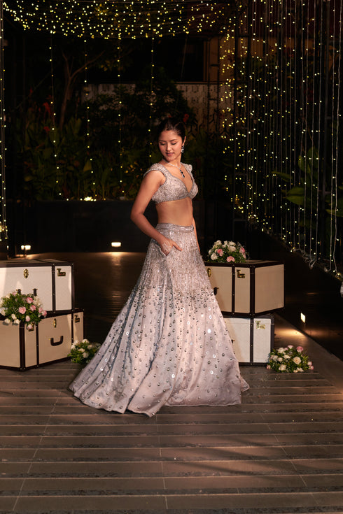 Ash Grey & Silver Lehenga Set