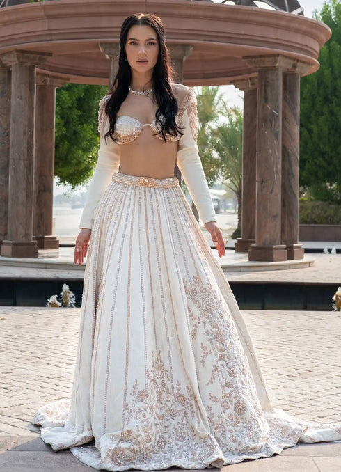 Pearl-fection White Trail Lehenga Set