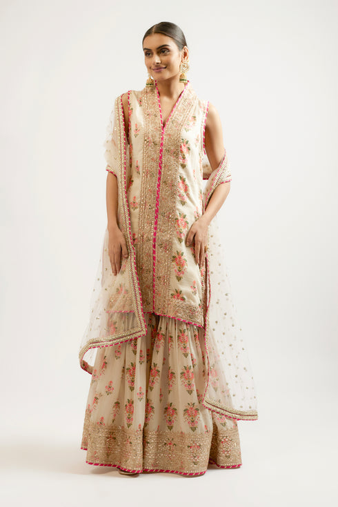 Dhriti Sleeveless Sharara Set - Ivory