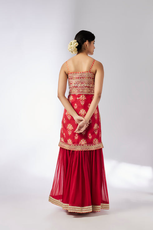 Chhaya Strappy Sharara Set - Red
