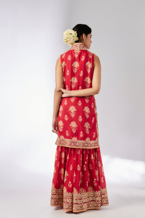 Dhriti Sleeveless Sharara Set - Red