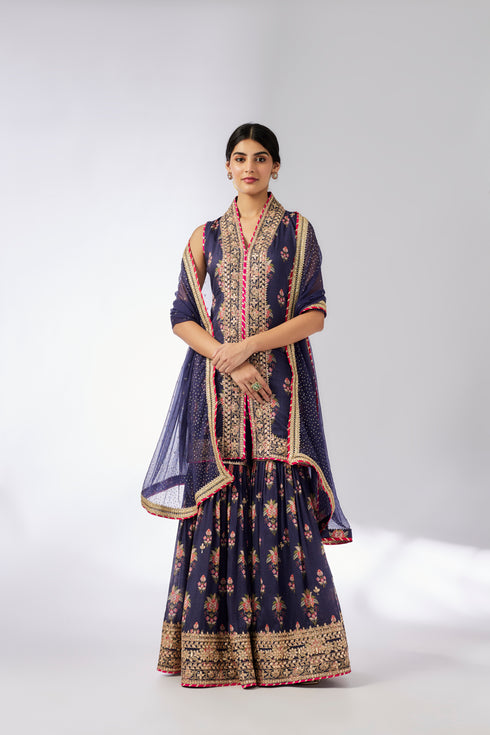 Dhriti Sleeveless Sharara Set - Navy