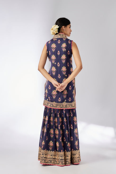 Dhriti Sleeveless Sharara Set - Navy