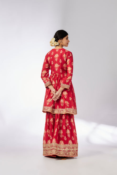Samiksha Peplum Sharara Set - Red