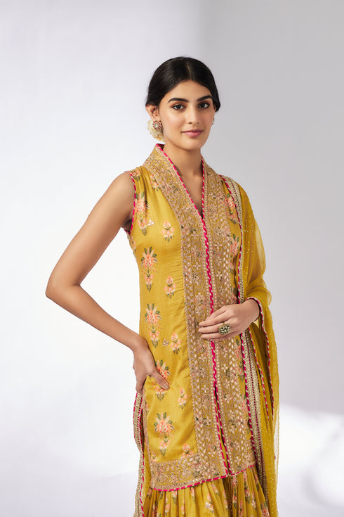 Dhriti Sleeveless Sharara Set - Mustard