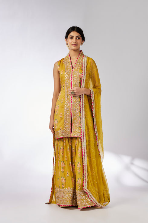 Dhriti Sleeveless Sharara Set - Mustard