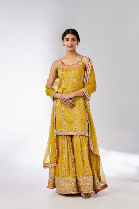 Advika Strappy Sharara Set - Mustard