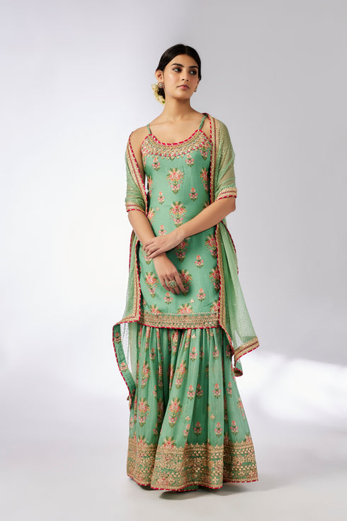 Advika Strappy Sharara Set - Mint