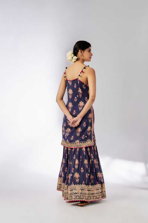 Advika Strappy Sharara Set - Navy