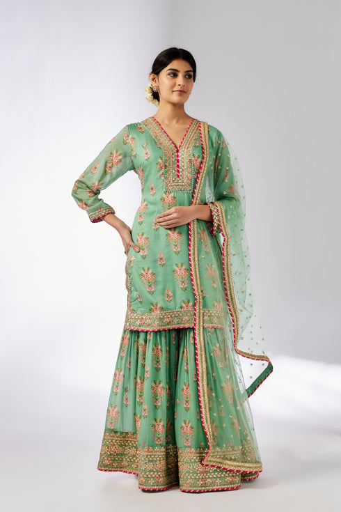Sadhna Sharara Set - Mint