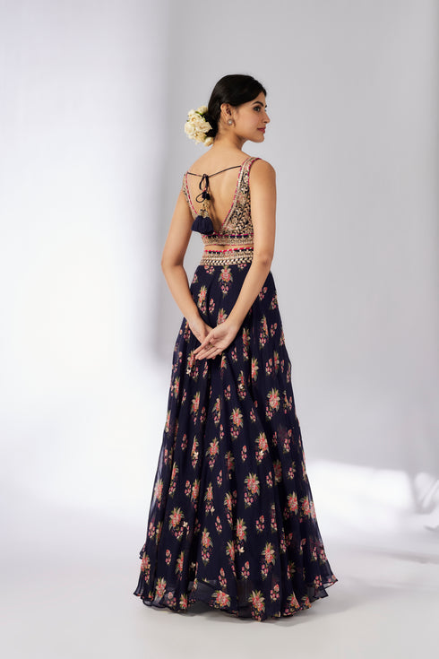 Esha Lehenga Set - Navy