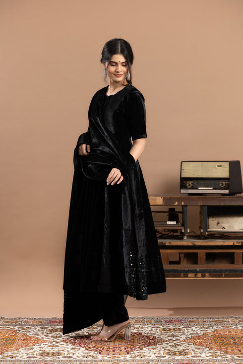 Velvet Anarkali With Pants And Dupatta