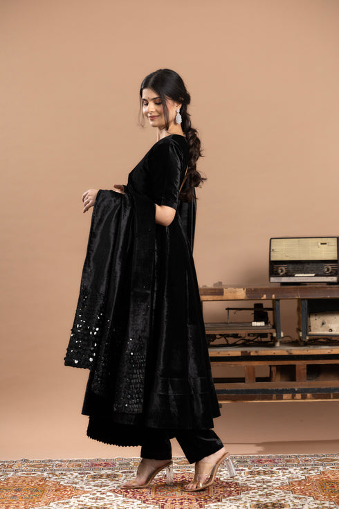 Velvet Anarkali With Pants And Dupatta