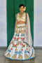 Off-White Linen Satin & Organza Printed Lehenga Set