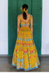 Mustard Linen Satin & Organza Printed Lehenga Set