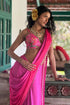 Hot PInk Tussar & Chiffon Pre-Draped Saree Set
