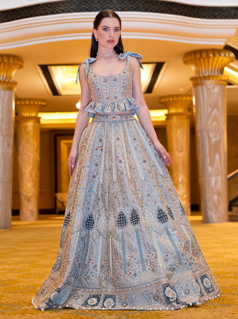 Teal Drops Minty Sage Green Lehenga Set