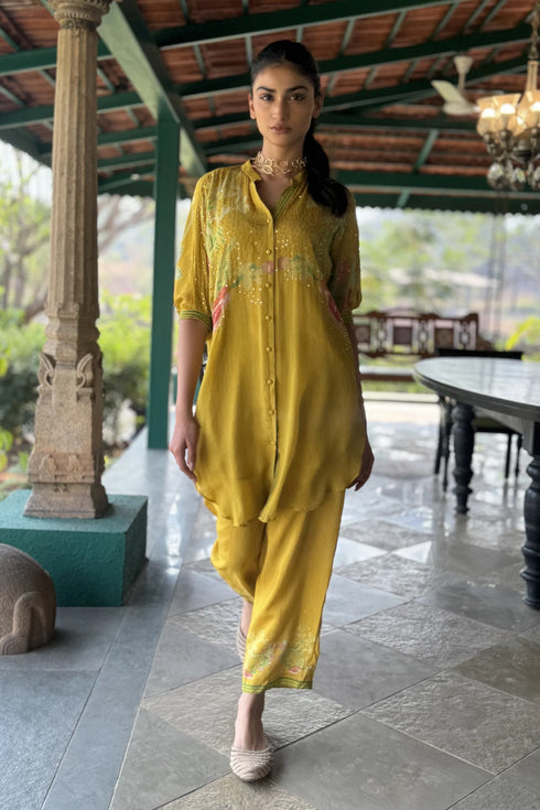 Yellow Chiffon & Linen Silk Co-Ord Set