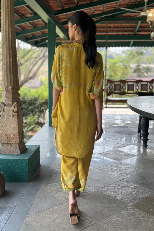 Yellow Chiffon & Linen Silk Co-Ord Set