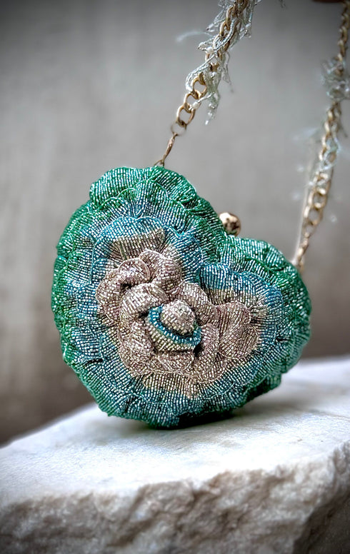 Isa Beaded Heart Clutch – Jade Green