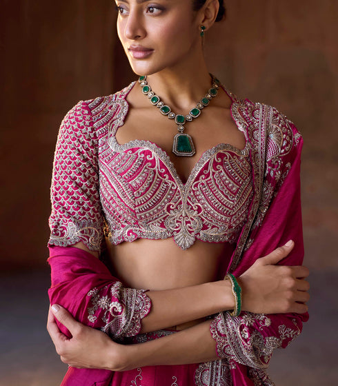 Pink Raw Silk Lehenga Set