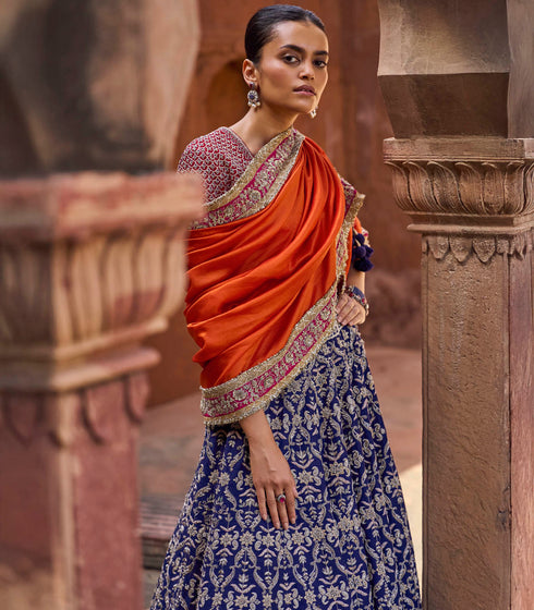 Purple Raw Silk Lehenga Set