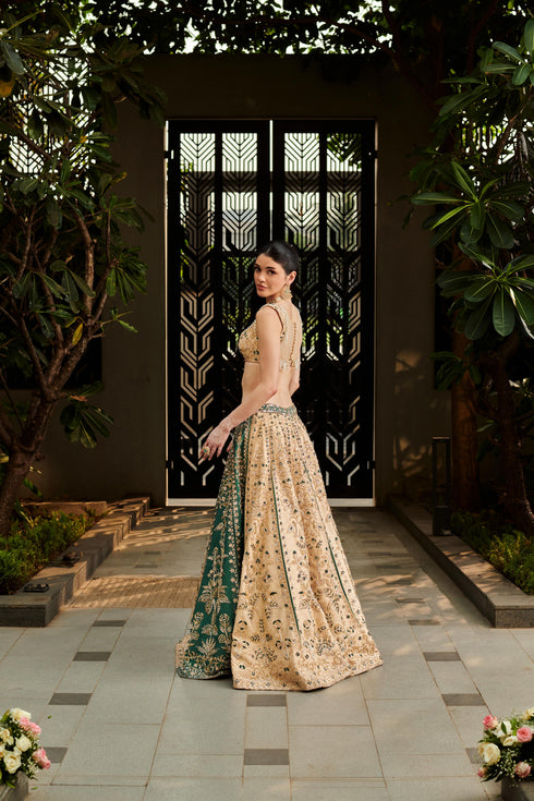 Beige & Rolling Hills Green Lehenga Set