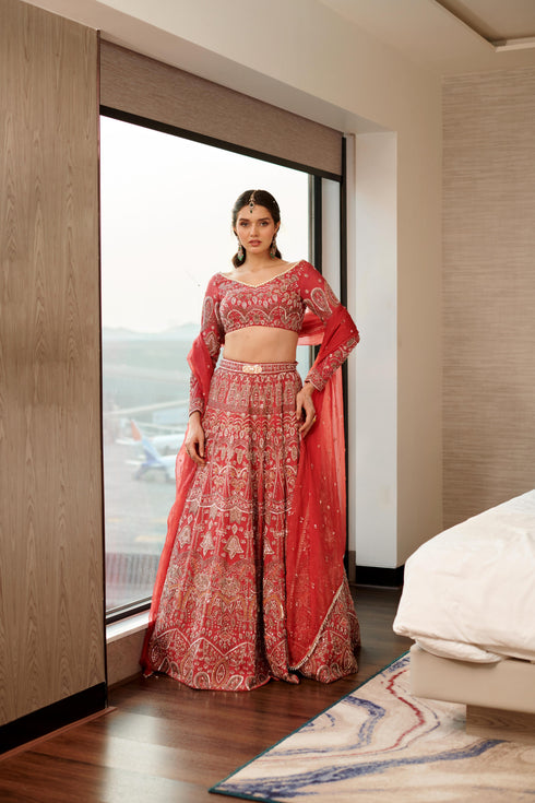 Tomato Red Lehenga Set