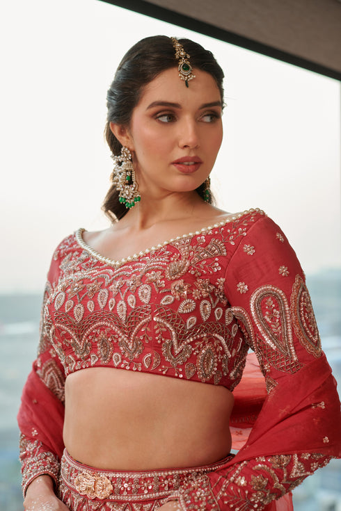 Tomato Red Lehenga Set