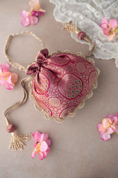 Kashi Red Banarasi Silk Potli