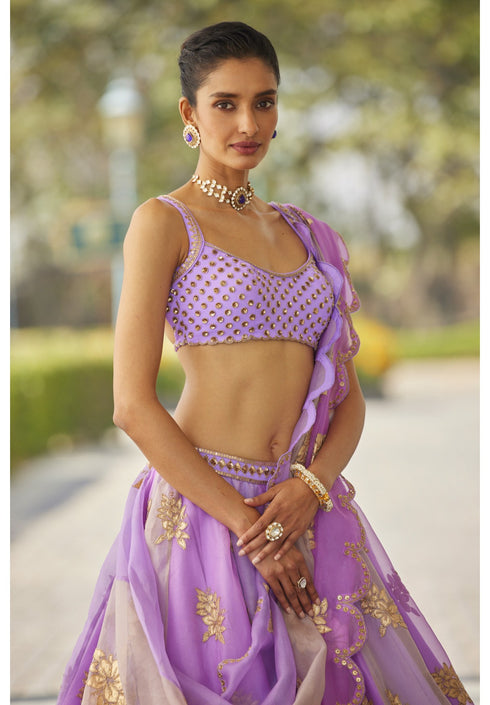 Mauve Multicolor Flower Lehenga Set