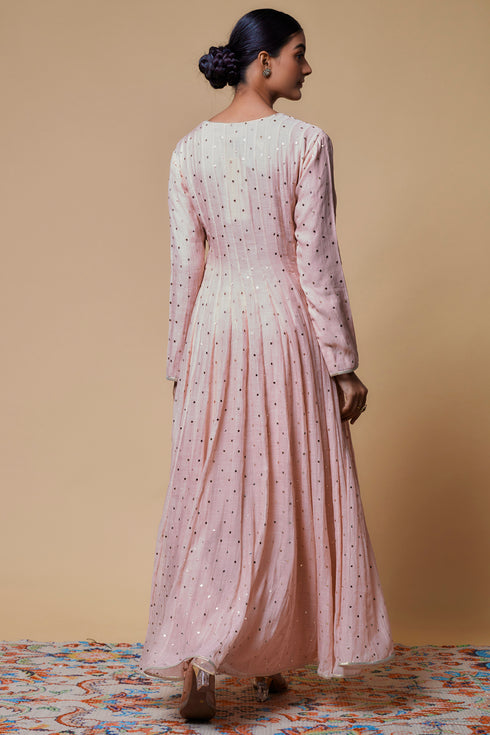 Blush Pink Embroidered Anarkali With Churidar And Dupatta