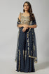 Navy Embroidered Back Tie-Up Choli With Sharara And Dupatta