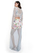Off White Embroidered Choli And Skirt With Blue Mesh Overlay Top And Skirt