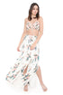Off White Embroidered Front Back Tie-Up Bustier And Skirt With Slits