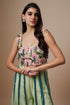 Mint Embroidered Bustier With Back Tie-Up And Organza Sharara