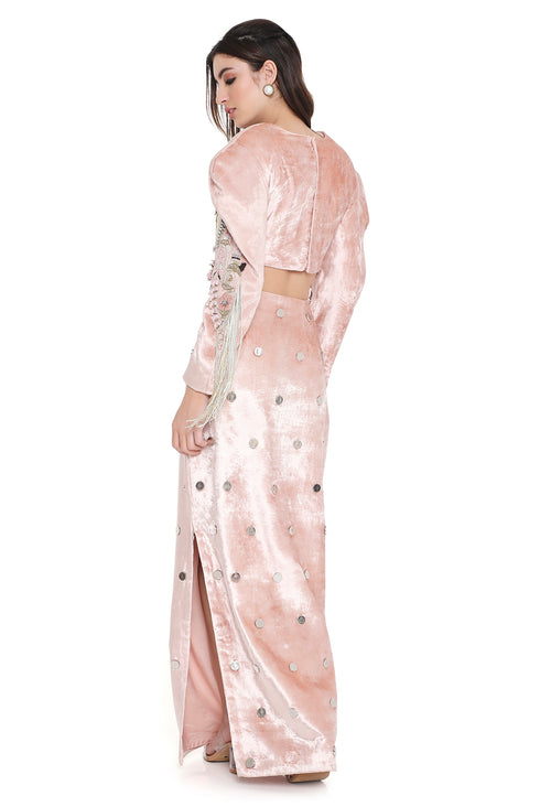 Rose Pink Embroidered Boxy Choli with Skirt
