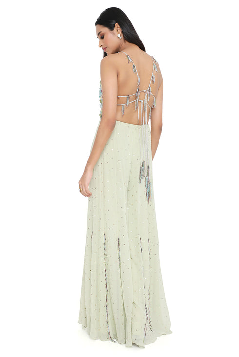 Aqua Embroidered Choli And Sharara