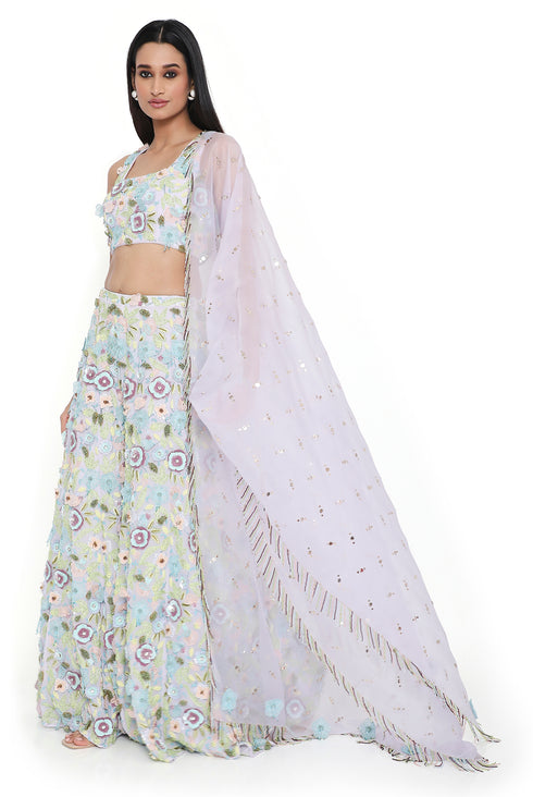 Lavender Embroidered Choli And Sharara With Dupatta