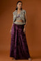 Purple Embroidered Scallop Jacket With Front Embroidered Bustier And Velvet Palazzo