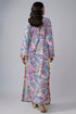 Blue Printed Art Crepe Long Beyza Kaftan With Belt