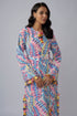 Blue Printed Art Crepe Long Beyza Kaftan With Belt