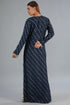 Navy Blue Dola Silk Embroidered Long Beyza Kaftan