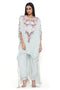 Sea Foam Embroidered High Low Kaftan With Jogger Pant