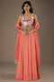 Coral Embroidered Back Tie-Up Choli With Lehenga And Dupatta