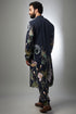 Navy Printed Linen Bomber Kurta With Jogger Pant