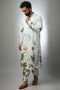 White Printed Linen Bomber Kurta With Jogger Pant