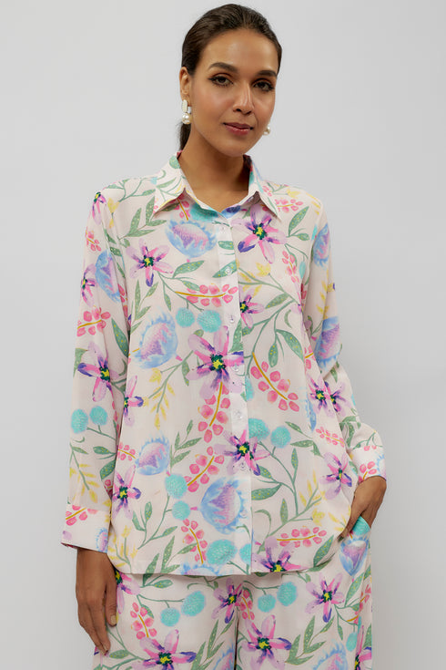 Baby Pink Printed Crepe Shirt And Pant