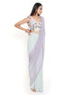 Sea Foam Embroidered Choli And Saree With Purple Mesh Pallu